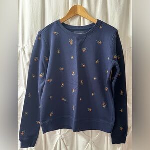 Lucky Brand Floral Navy Embroidered Crewneck, Size Medium